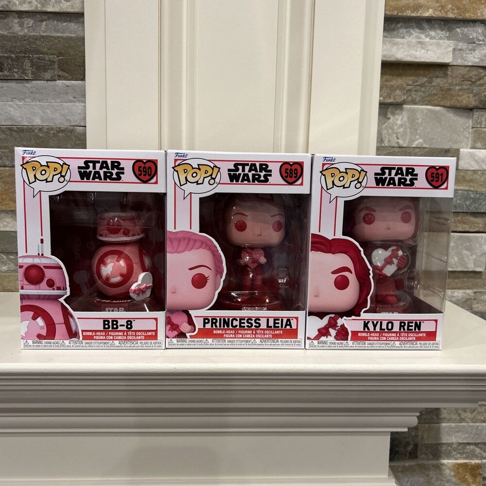 Funko Pop!Valentines Day BB-8, Princess Leia&Kylo Ren#589,590,591 w/ Protectors